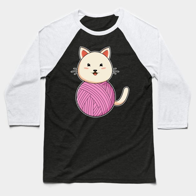 Cat with Wool yarn ball Baseball T-Shirt by Markus Schnabel